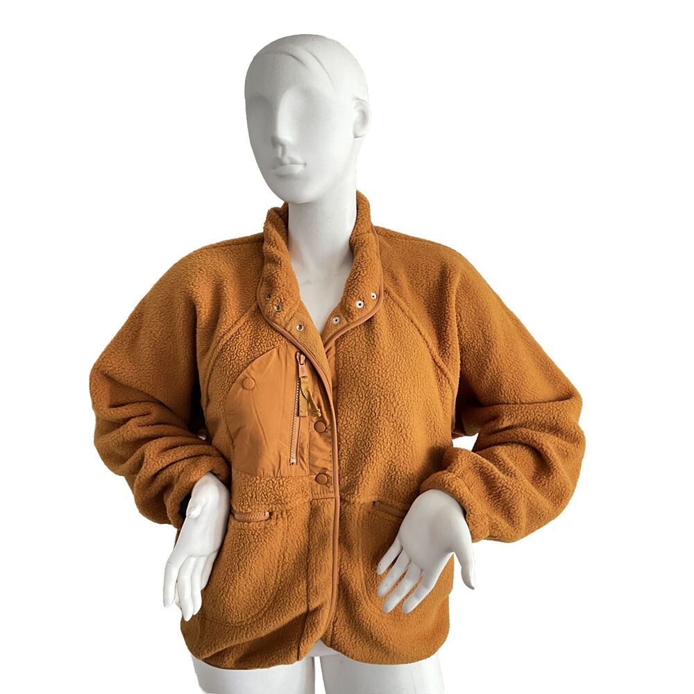 FP Movement Faux Fur Hit The Slopes Snap Jacket Mustard XL